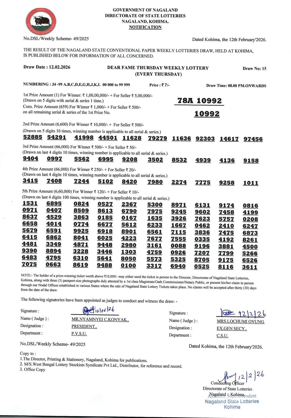 Dear Lottery result 8PM 12.02.2026