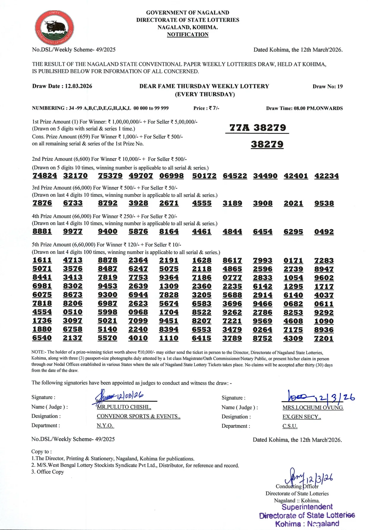 Dear Lottery result 8PM 12.03.2026