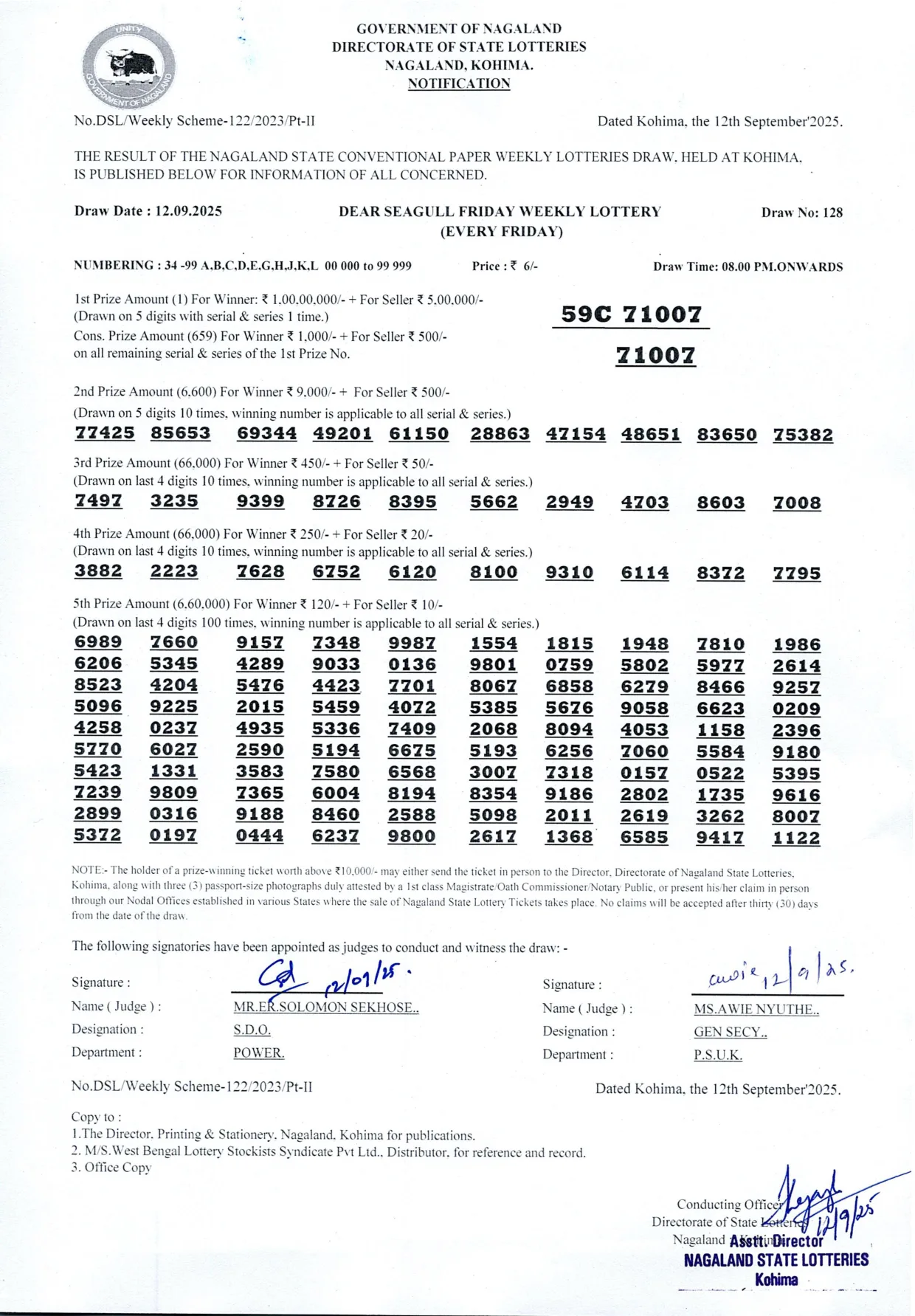 Dear Lottery result 8PM 12.09.2025