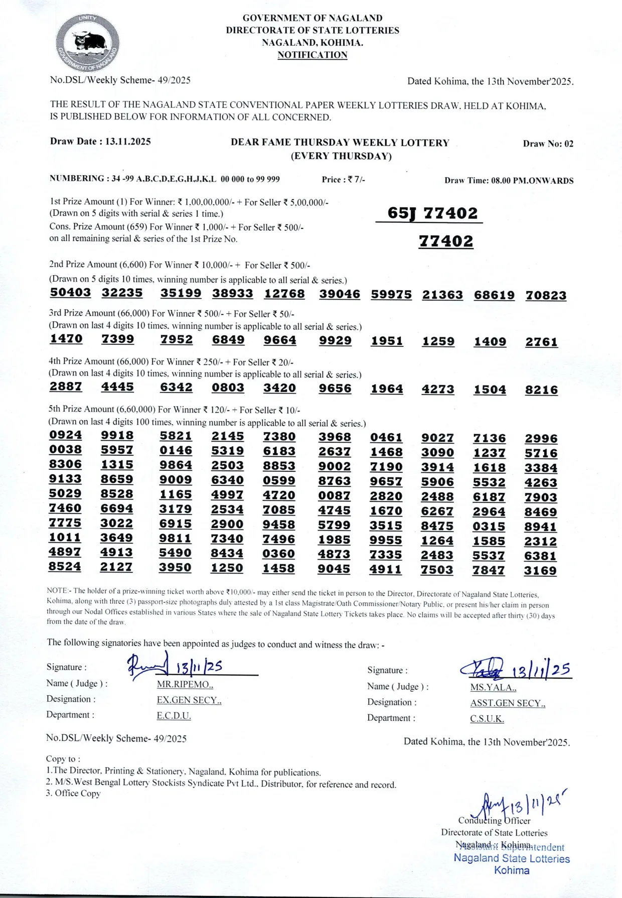 Dear Lottery result 8PM 13.11.2025