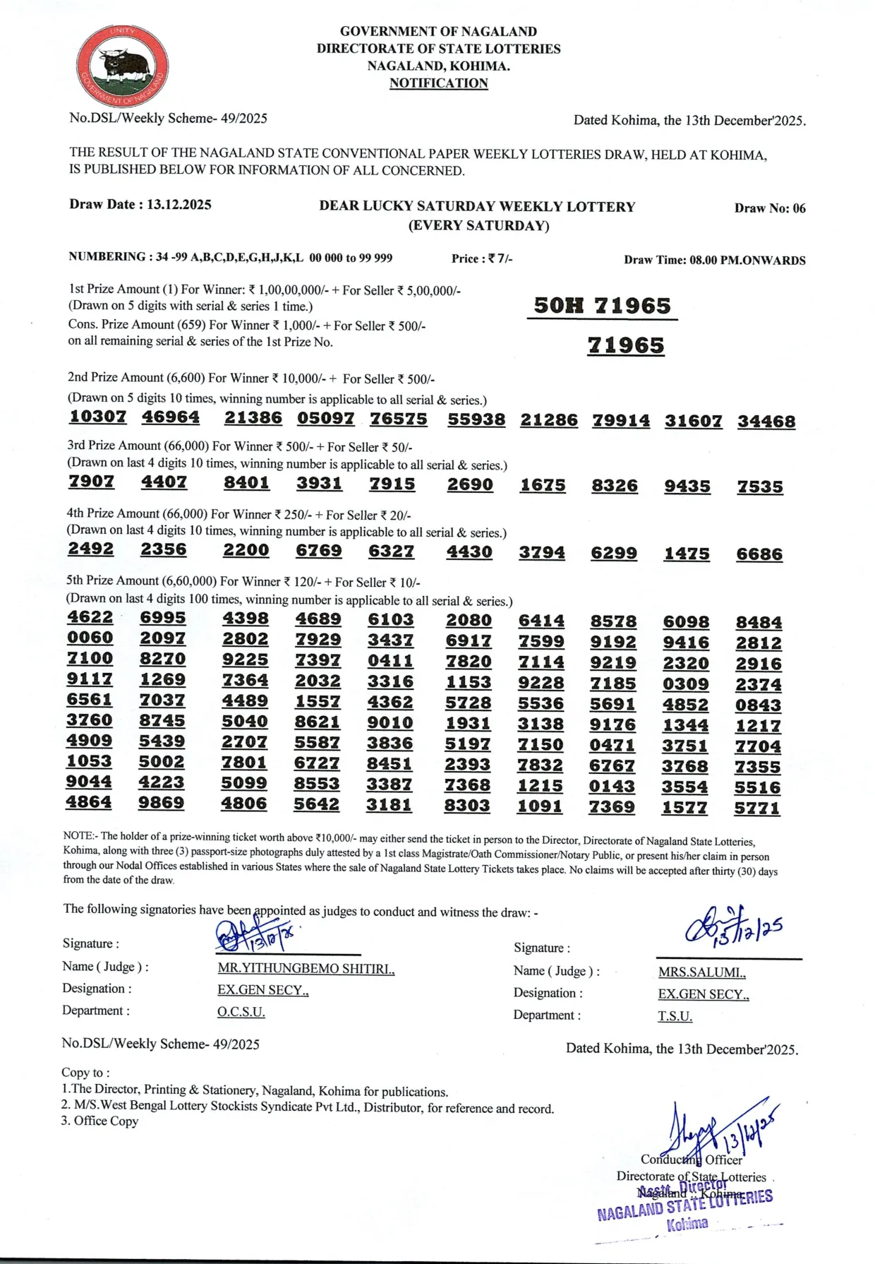 Dear Lottery result 8PM 13.12.2025