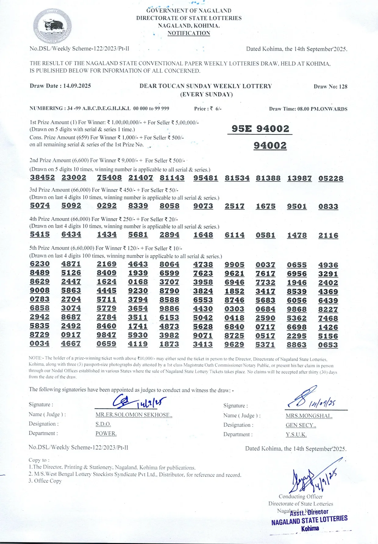 Dear Lottery result 8PM 14.09.2025