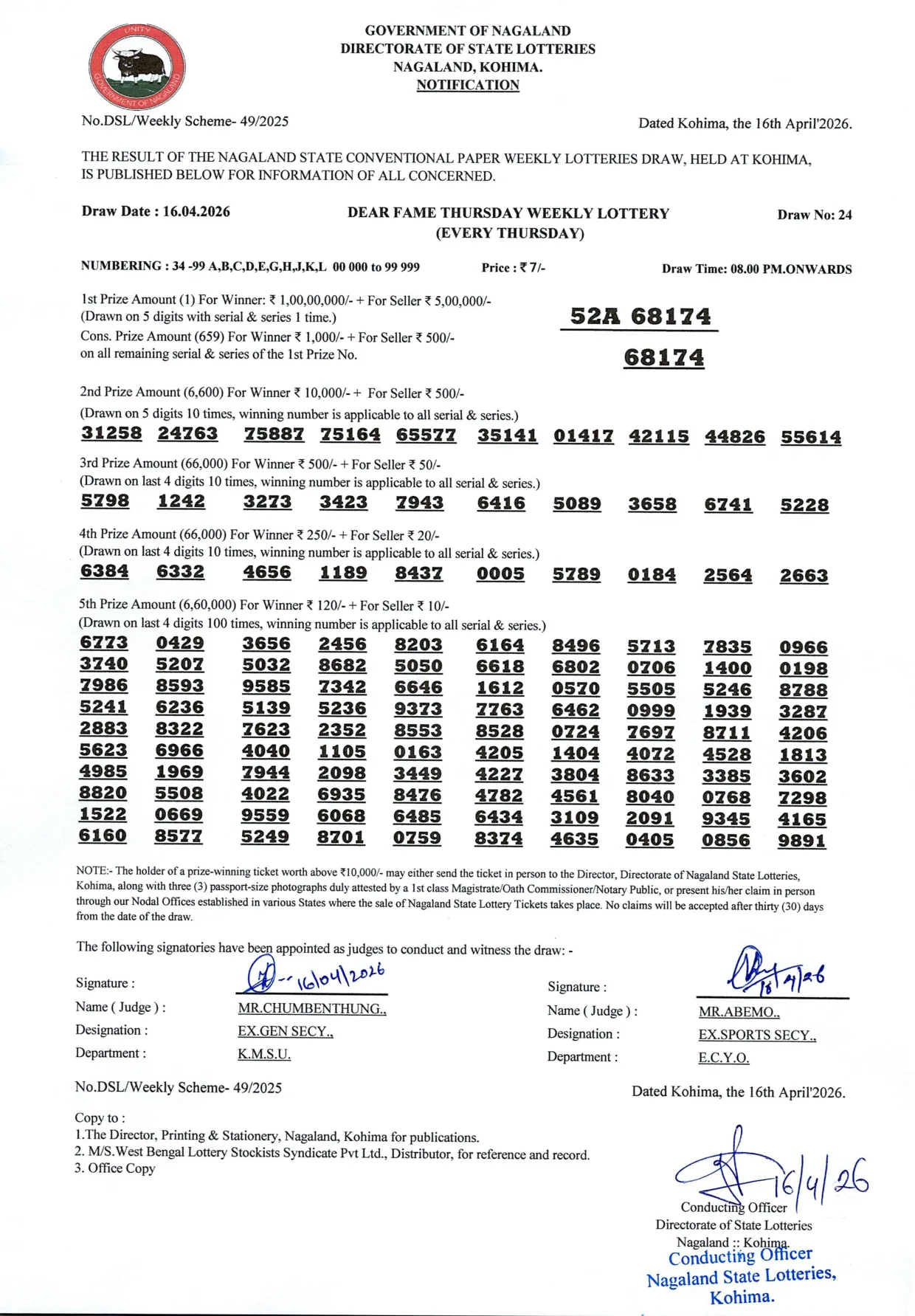 Dear Lottery result 8PM 16.04.2026