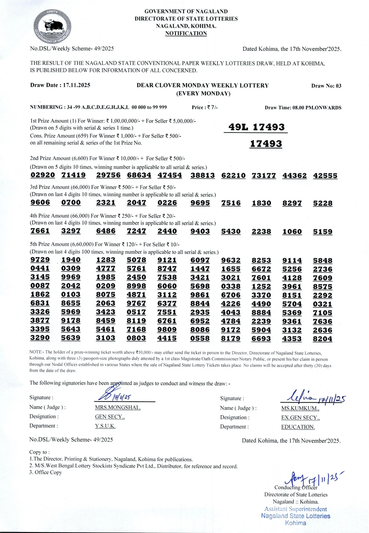 Dear Lottery result 8PM 17.11.2025