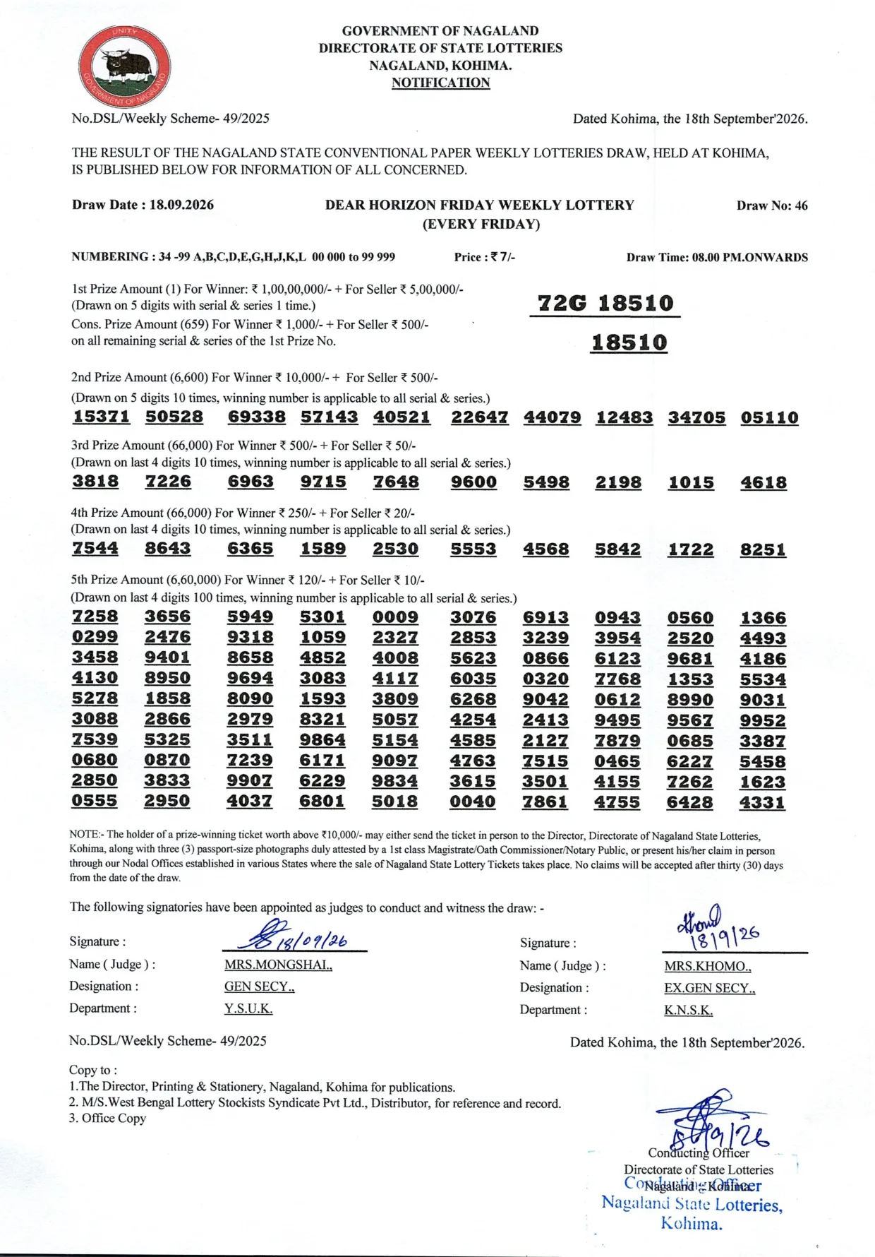 Dear Lottery result 8PM 18.09.2026