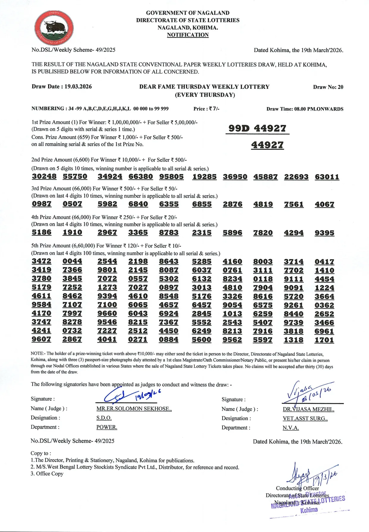 Dear Lottery result 8PM 19.03.2026