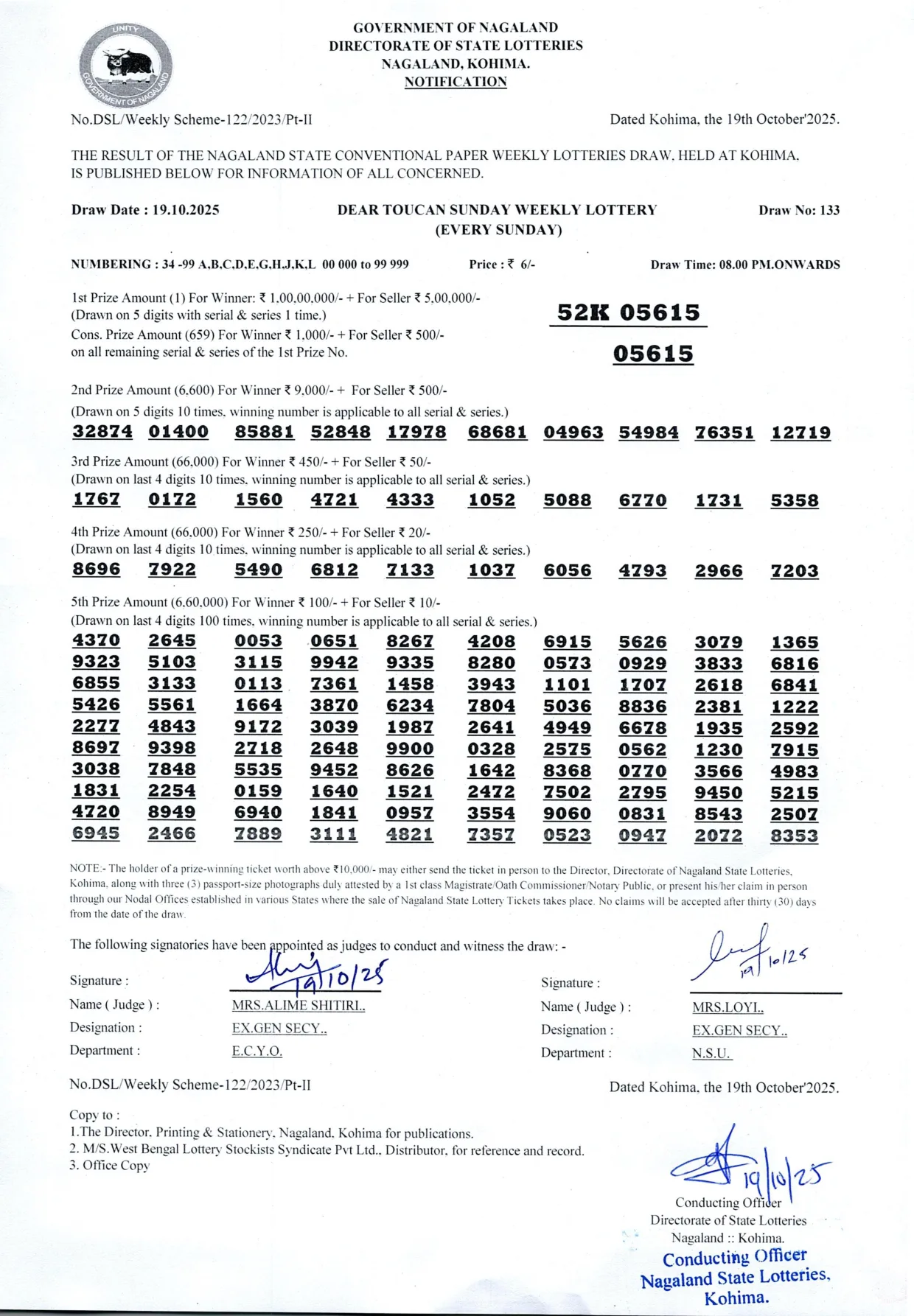 Dear Lottery result 8PM 19.10.2025