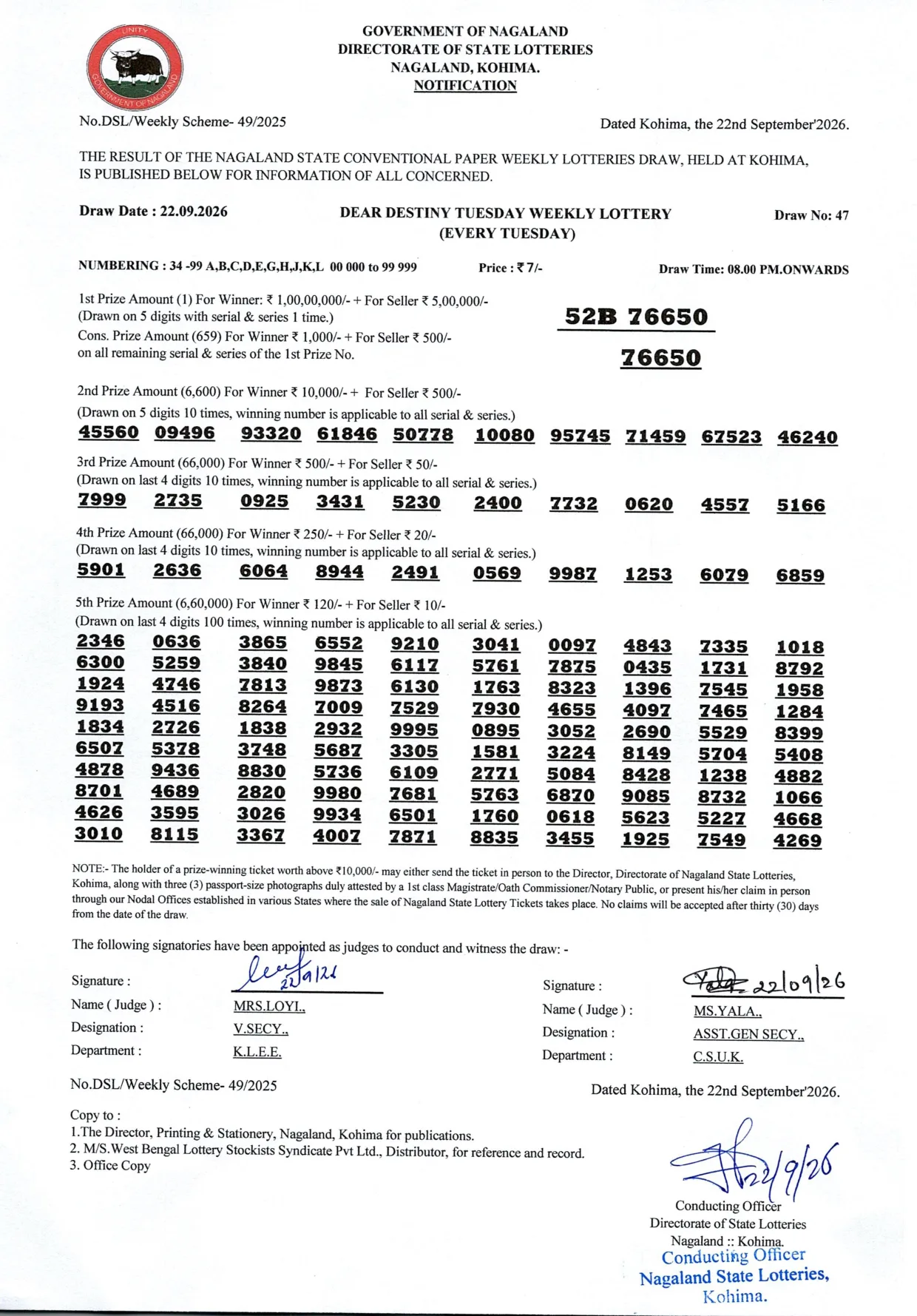 Dear Lottery result 8PM 22.09.2026