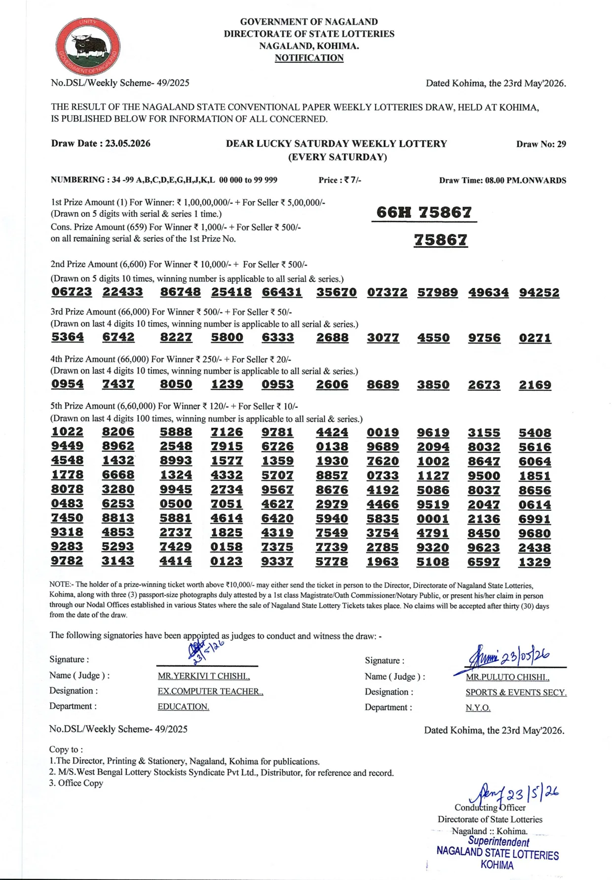 Dear Lottery result 8PM 23.05.2026