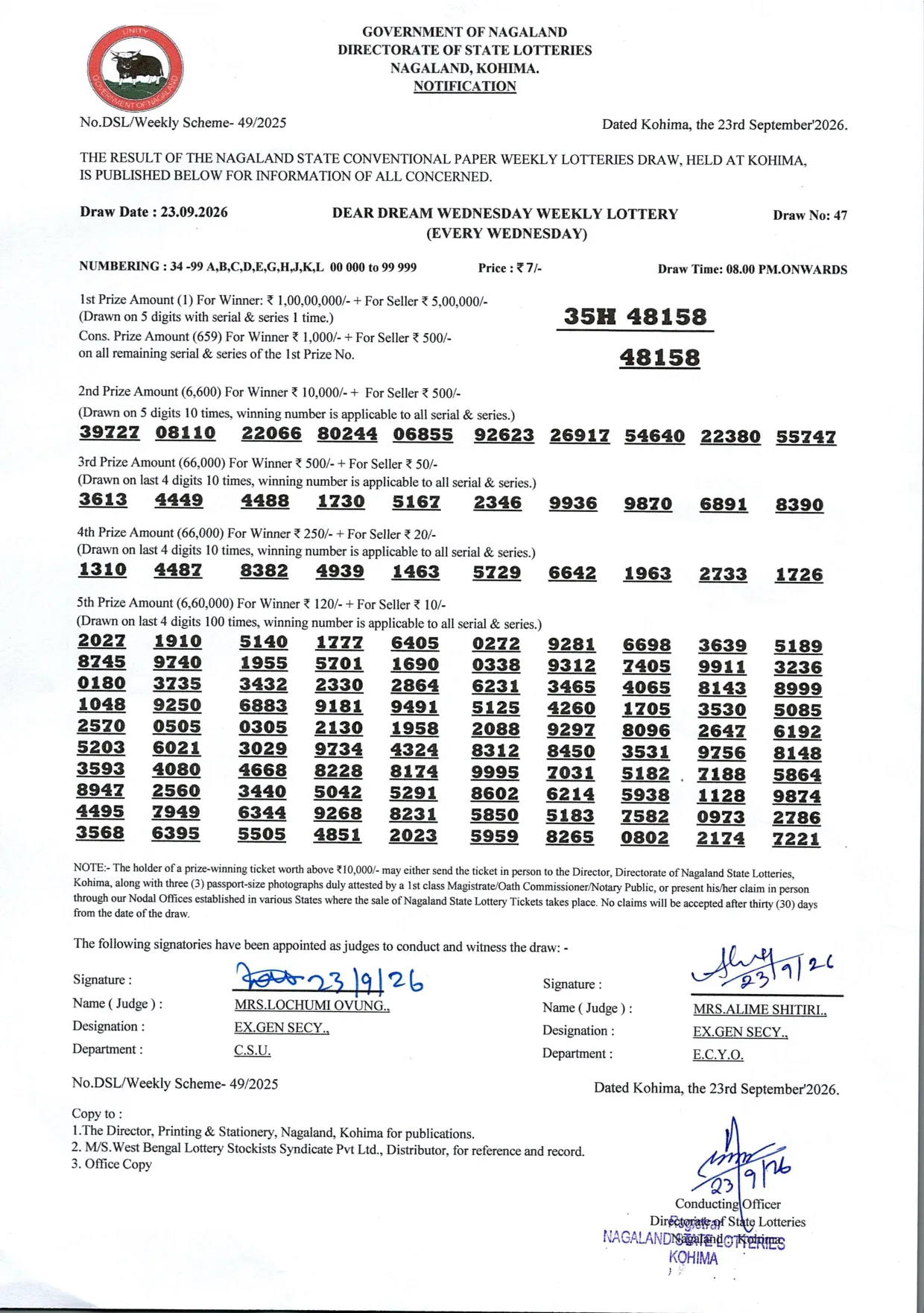 Dear Lottery result 8PM 23.09.2026