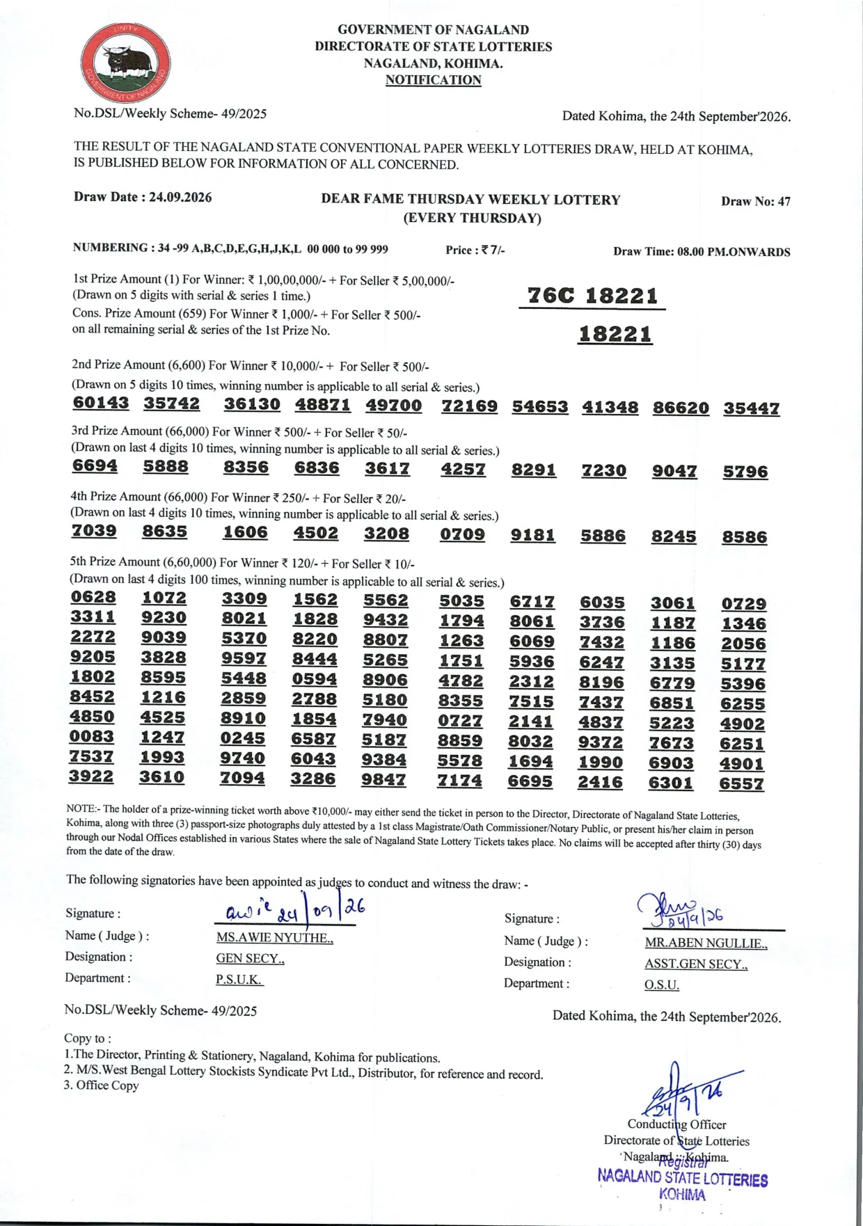 Dear Lottery result 8PM 24.09.2026