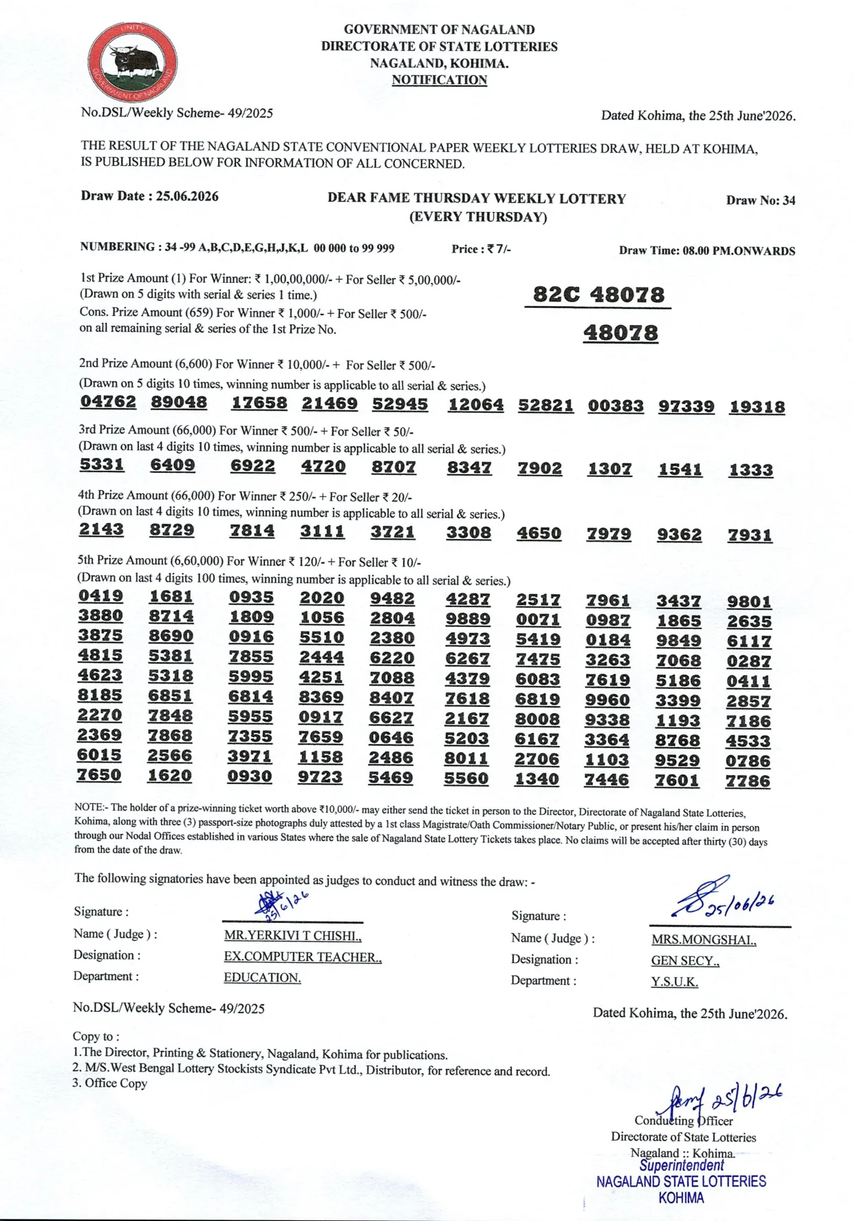 Dear Lottery result 8PM 25.06.2026