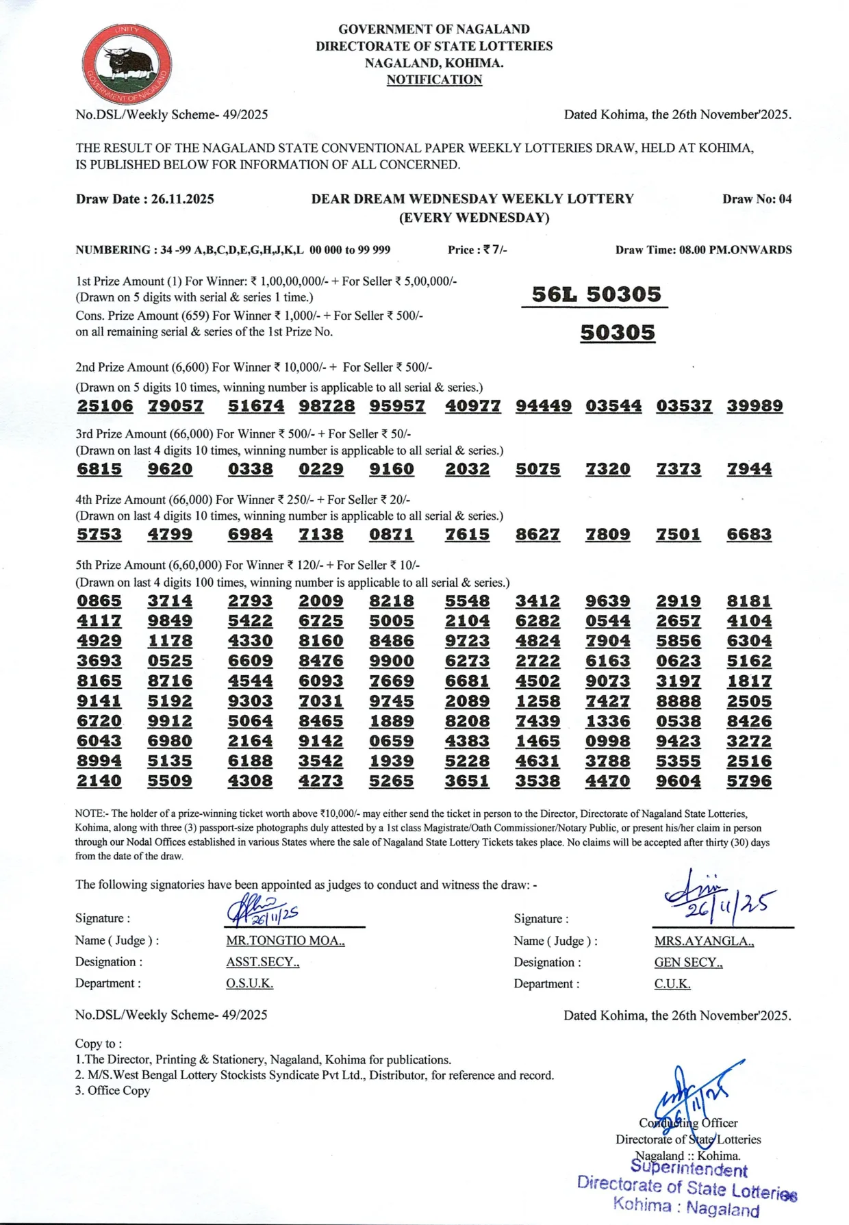Dear Lottery result 8PM 26.11.2025