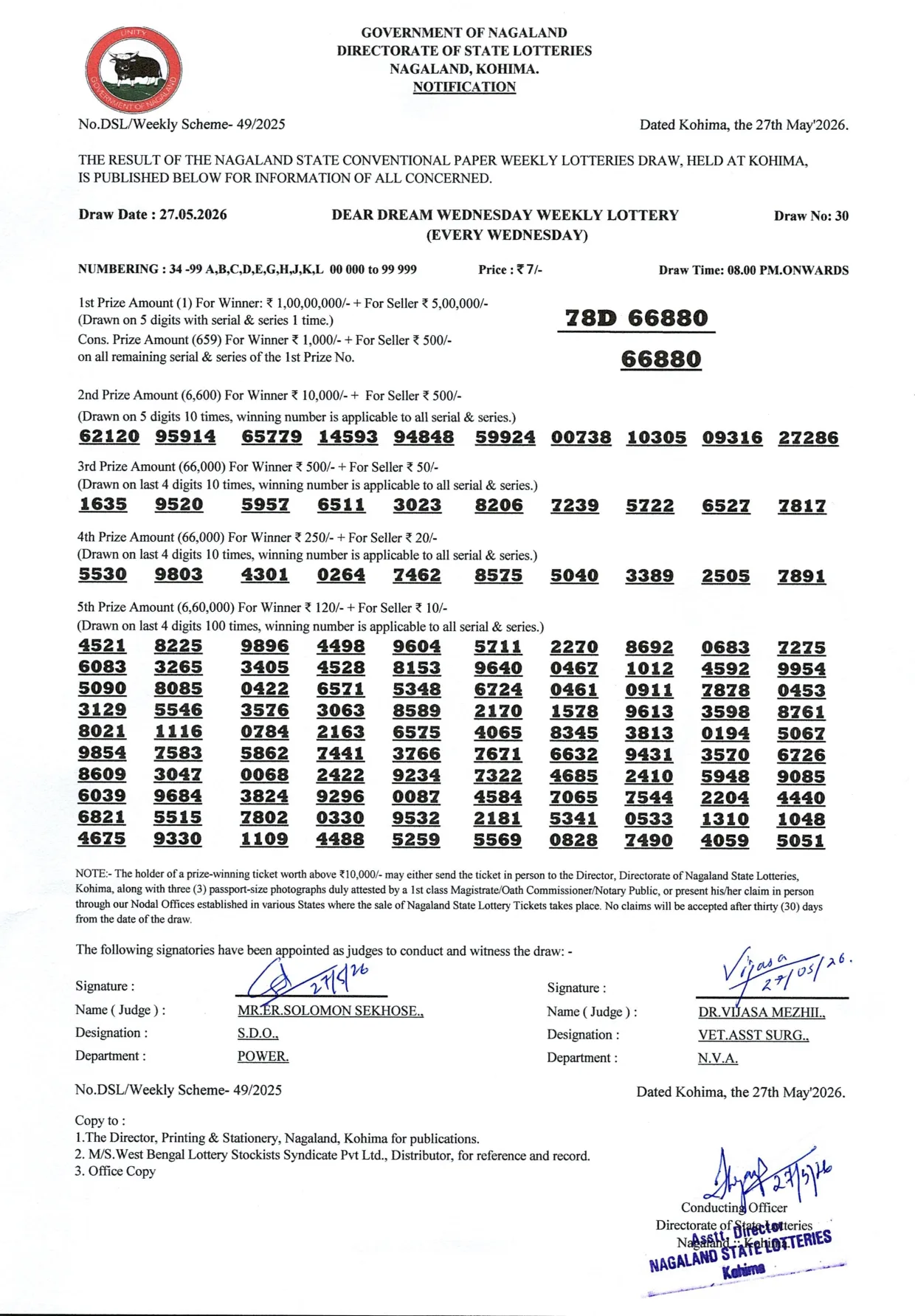 Dear Lottery result 8PM 27.05.2026