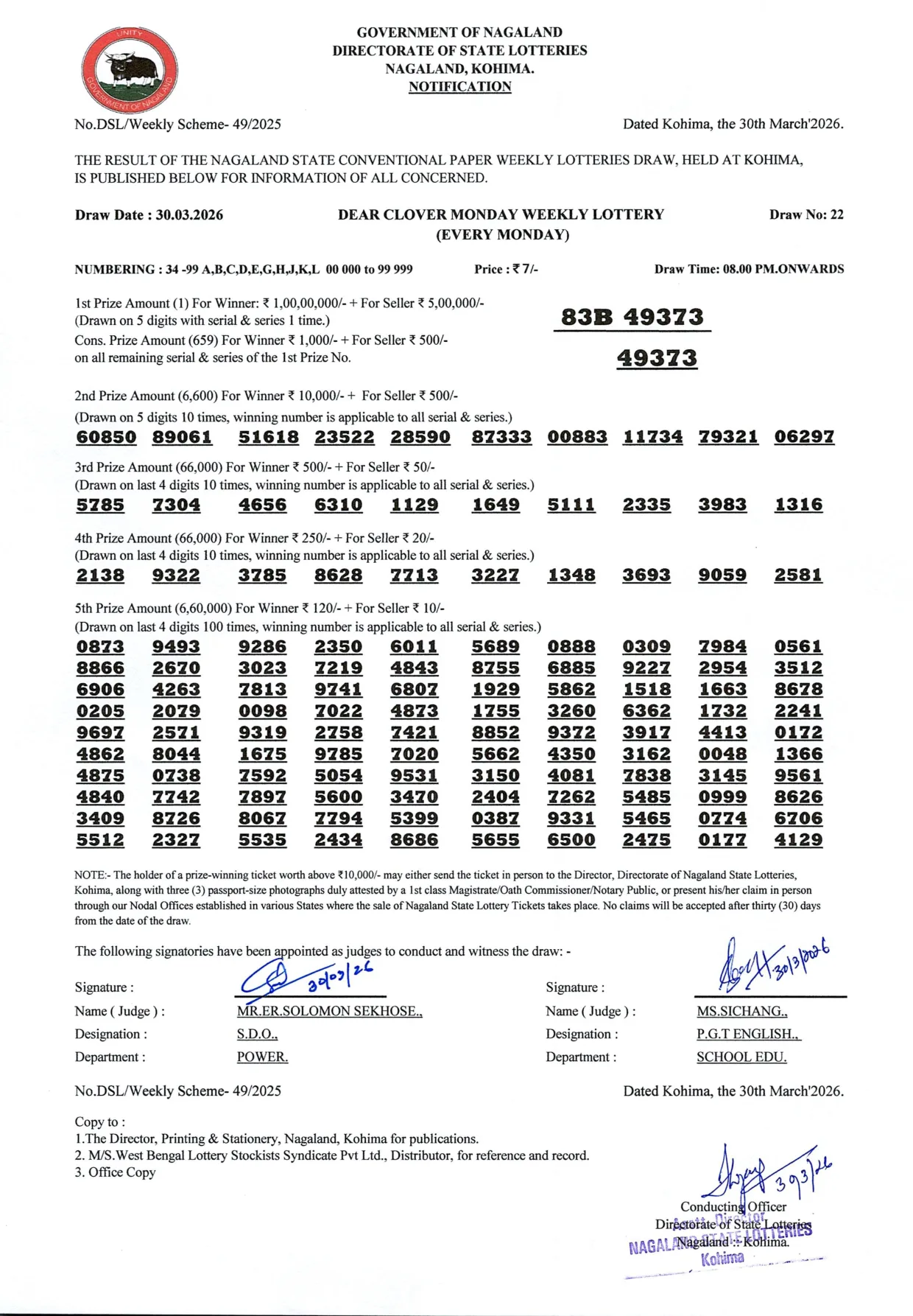 Dear Lottery result 8PM 30.03.2026