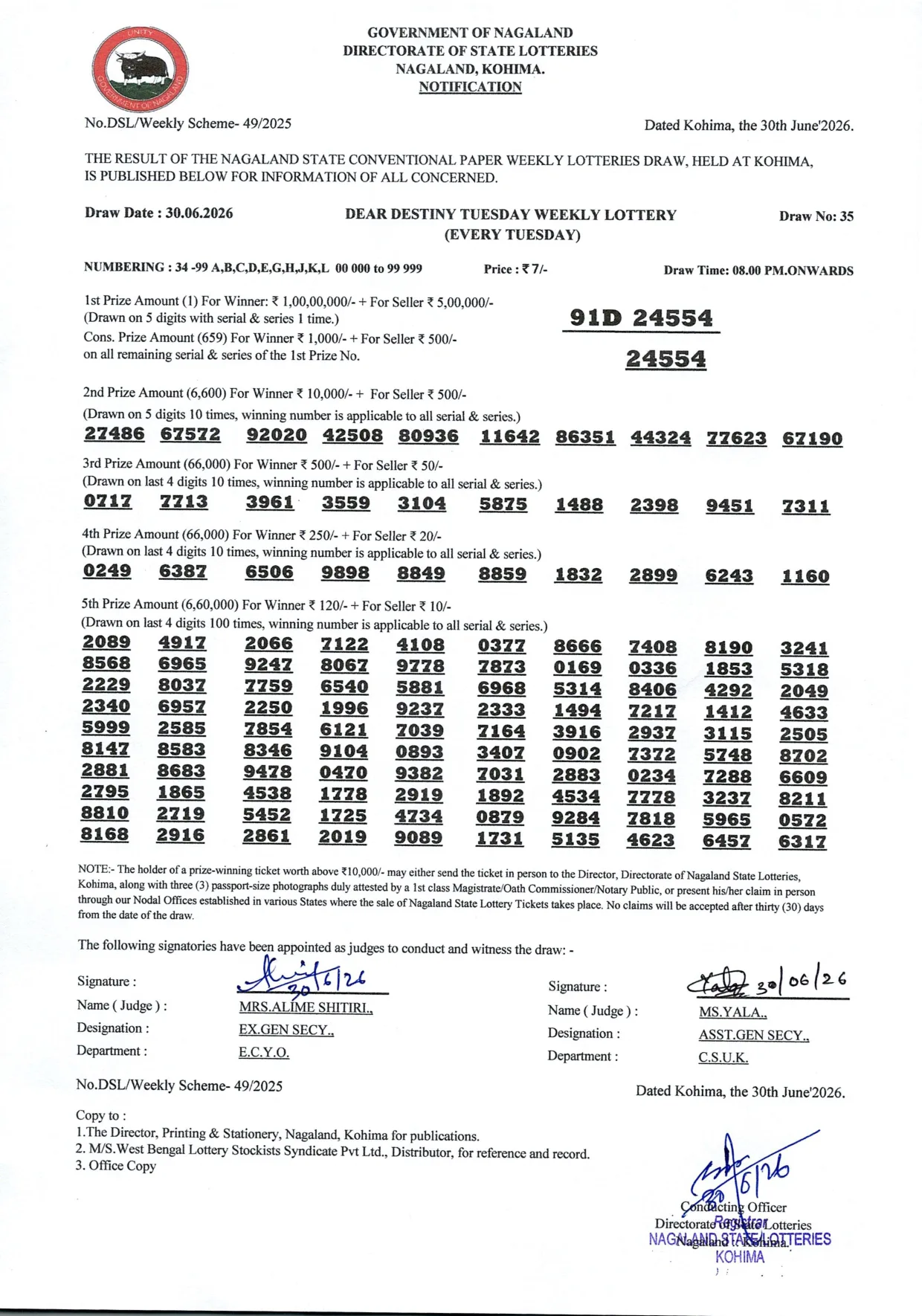 Dear Lottery result 8PM 30.06.2026