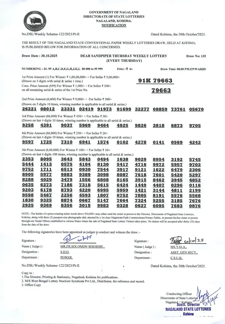 Dear Lottery result 8PM 30.10.2025