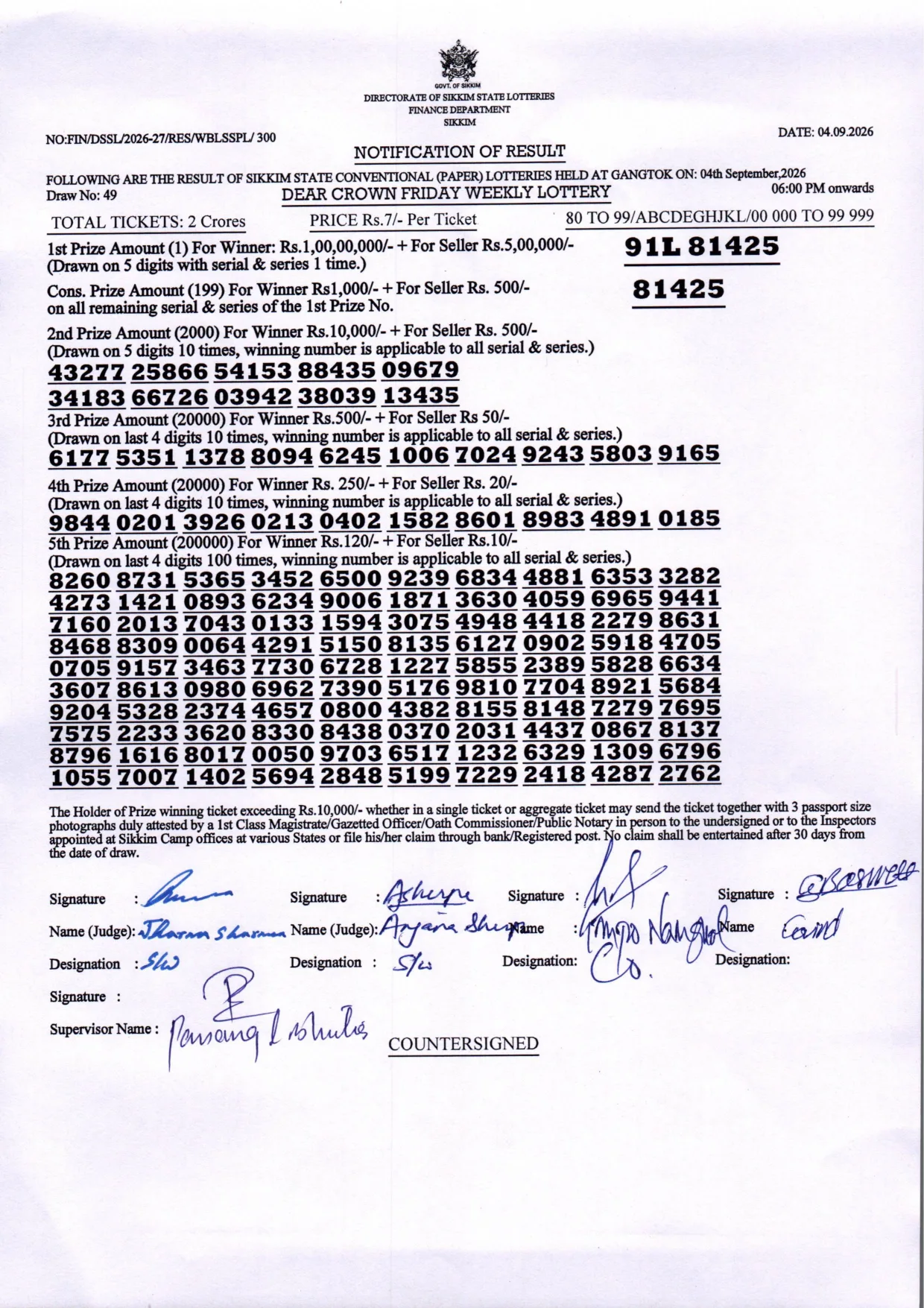 Dear Lottery result 6PM 04.09.2026
