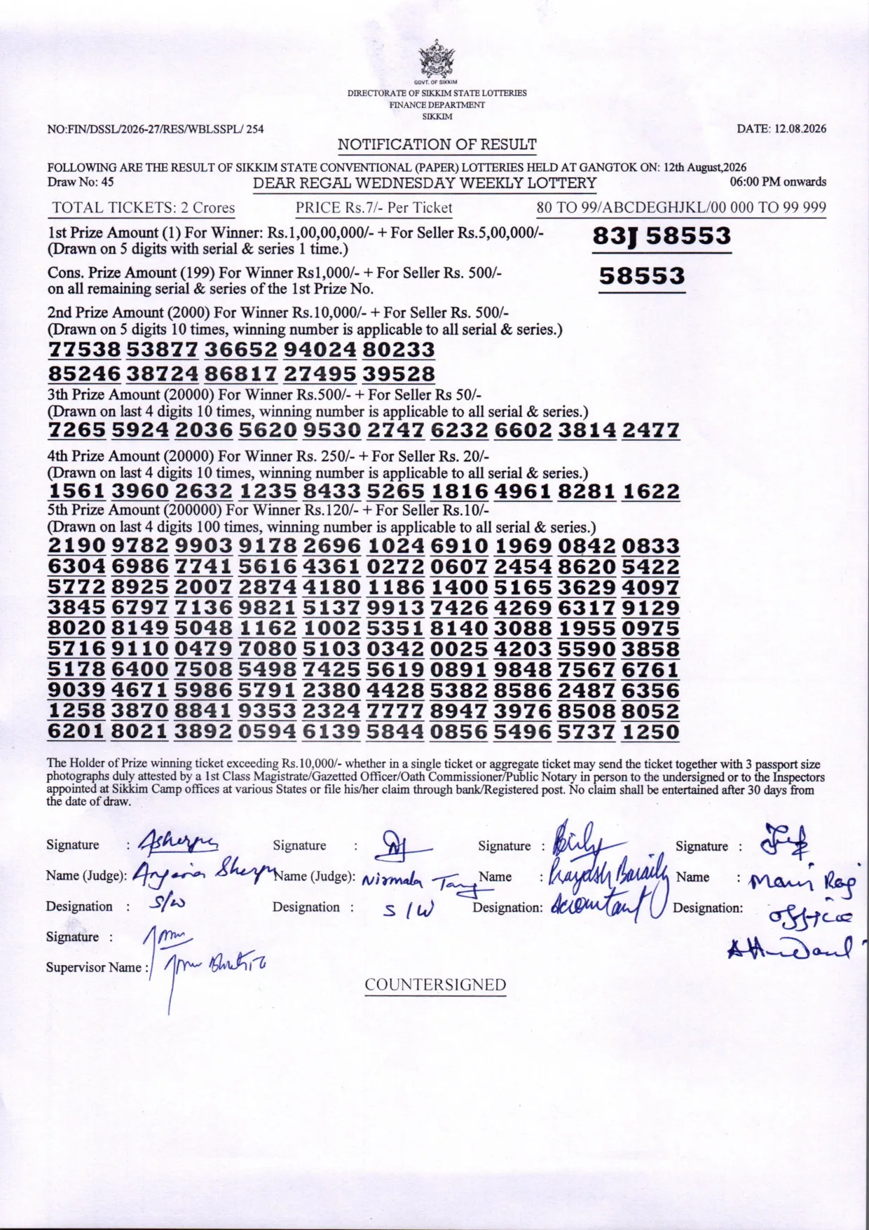 Dear Lottery result 6PM 12.08.2026