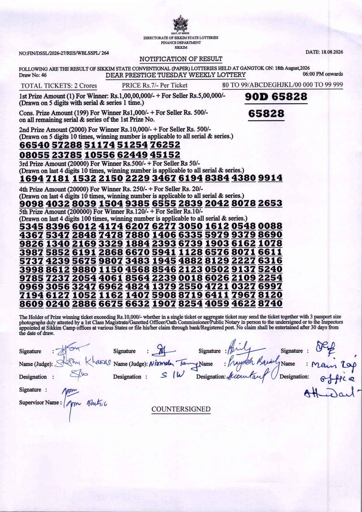 Dear Lottery result 6PM 18.08.2026