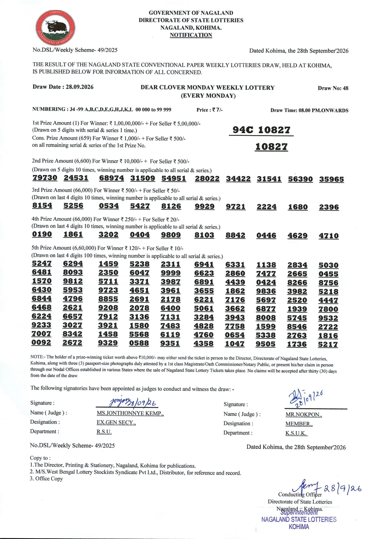 Dear Lottery result 8PM 28.09.2026